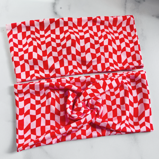 Pink/Red Wavy Checkered Headband